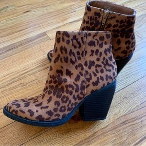 Leopard Print Ankle Boots Chunky Heel